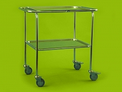 Vozík střední se sníženými madly a dvěma tácy, nerezový