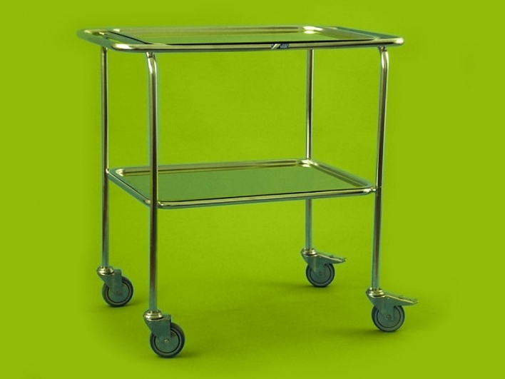 Vozík střední se sníženými madly a dvěma tácy, nerezový